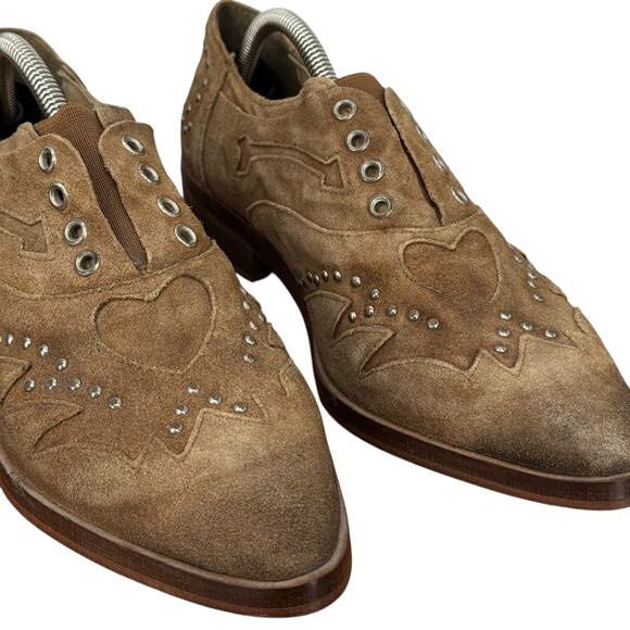 Free People Studded Suede Oxford Shooting Arrows 40 Women's Brown Western Heart - Picture 6 of 12